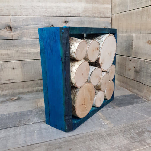 Wooden Box of Little Round Logs - Blue