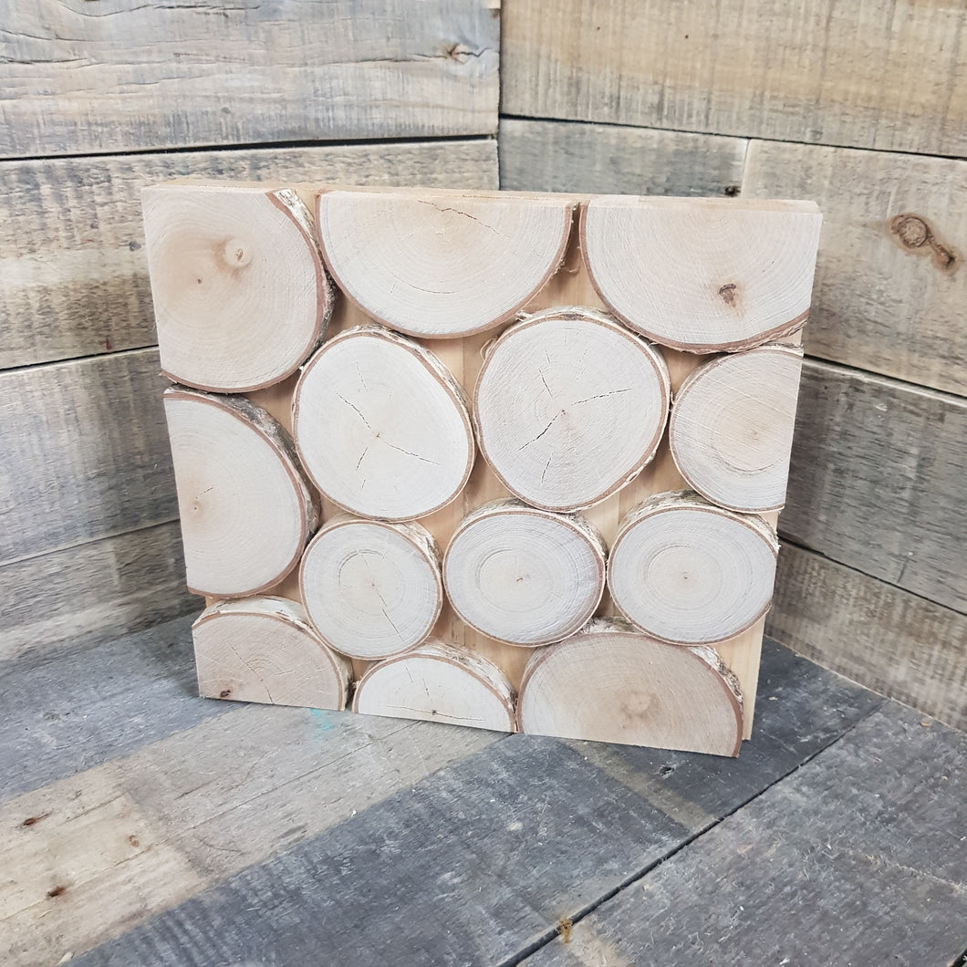 Upcycled Pallet Wood Decorative Wall Panel with Birch Slice Accents